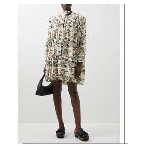 Khaite Size 8 Eloise Tie-neck Pleated Scarf Neck Tiger Toile Safari Dress BOLD!